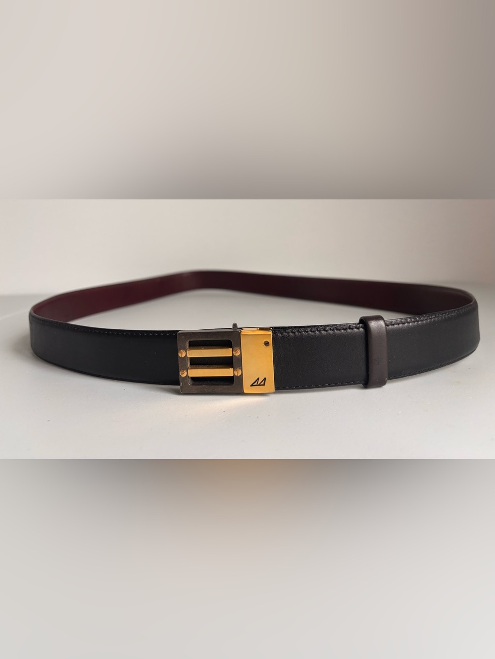 Manhattan Men's Black Genuine Leather Belt with Gold Plated Buckle